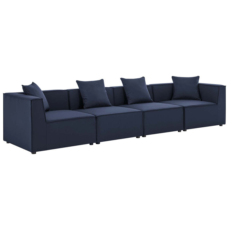 Modway Saybrook Outdoor Patio Upholstered 4-Piece Sectional Sofa, Navy