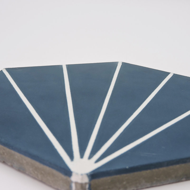 Menara 8" x 9" Cement Patterned Wall & Floor Tile, Navy Blue/White