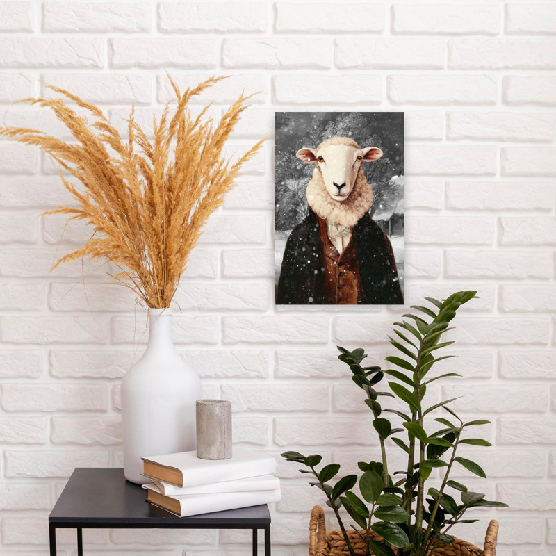 Sheep - a Winter Portrait Abstract Contemporary Landscape Nature Wall Art Print 1 Piece Wrapped Canvas Wall Art