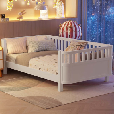 Wood Platform Bed For Kids With Safety Rails, Durable Pine And Manufactured Wood Construction, Low Profile Design For Easy Access