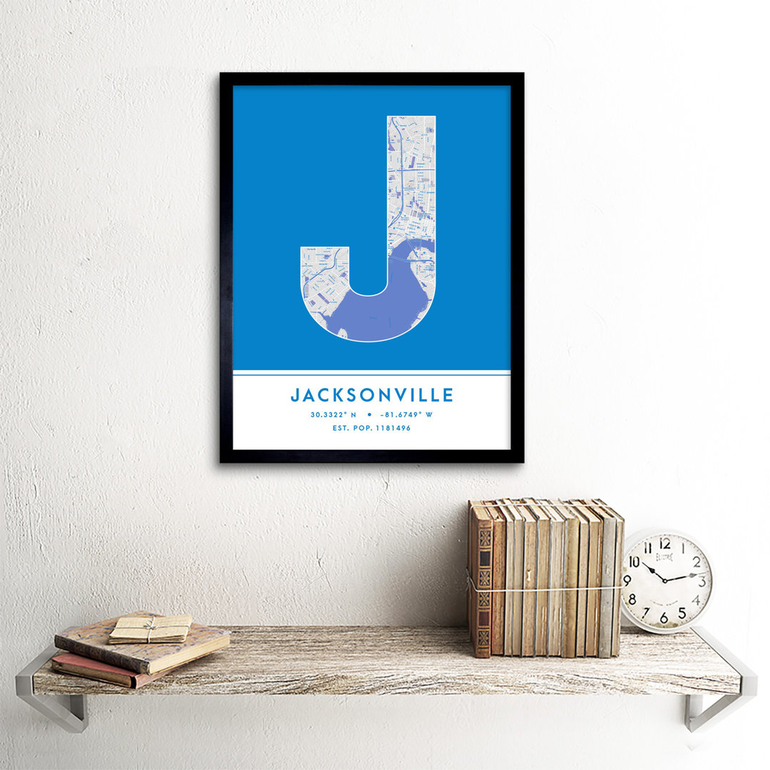 Jacksonville City Map Jacksonville Florida United States City Map Blue - Single Picture Frame Typography