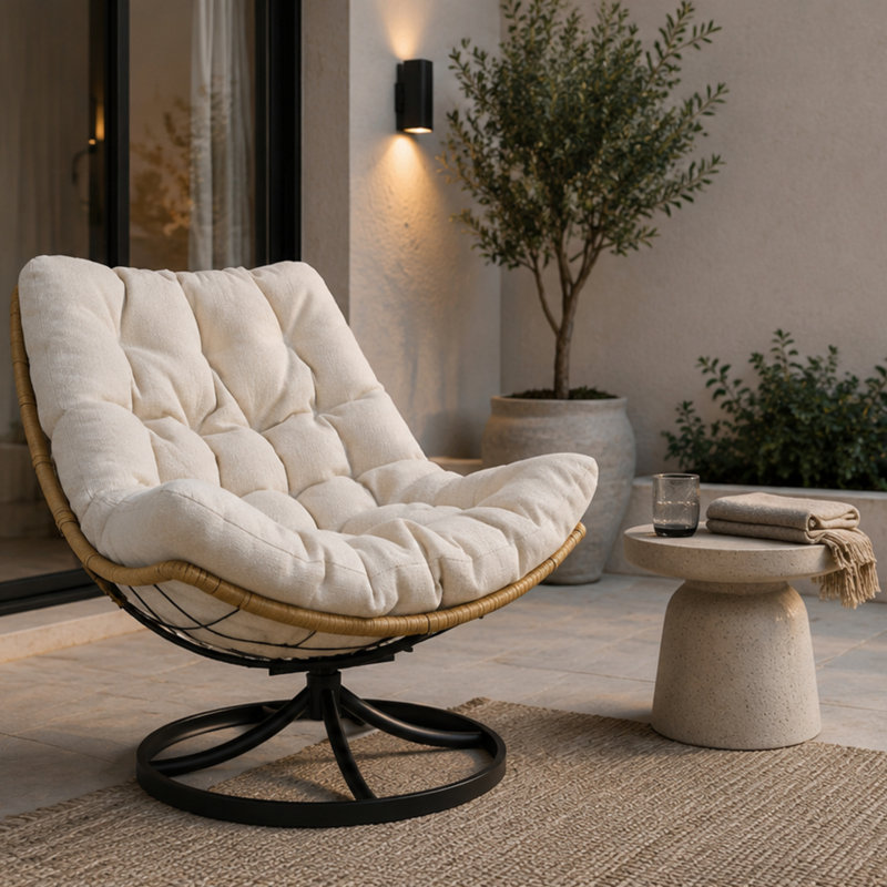 Chaise longue pivotante à 360 ° EcoNest avec coussin moelleux EcoNest, Cream
