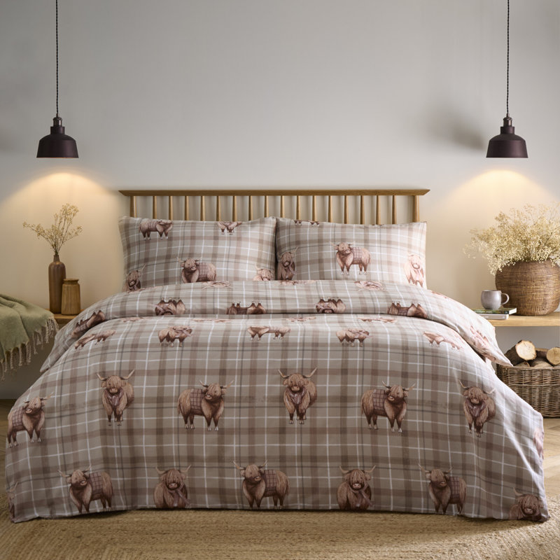 Portfolio Home Highland Cow Natural Bedding Set, Single Duvet Cover Set + 1 Standard Pillowcase