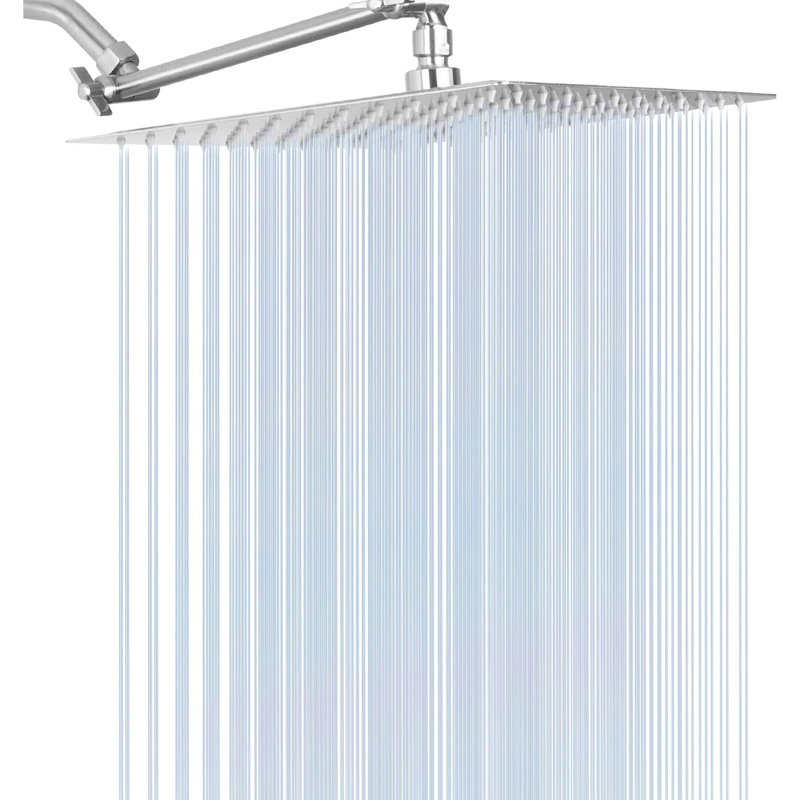 Pomme de douche carrée en acier inoxydable de 10 po - nickel brossé, pluie et hauteur, autonettoyante, bras réglable, fixation de la buse sur le mur, protection contre le détartrage