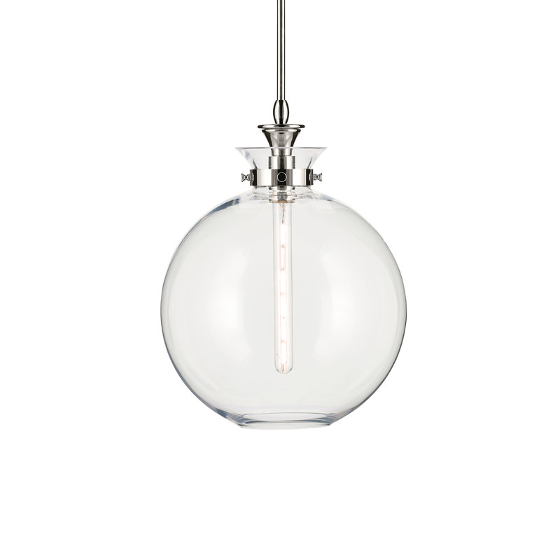 Luminaire suspendu 1 lumière avec verre transparent, H 19,5 po x l 15 po, Transparent, Nickel poli