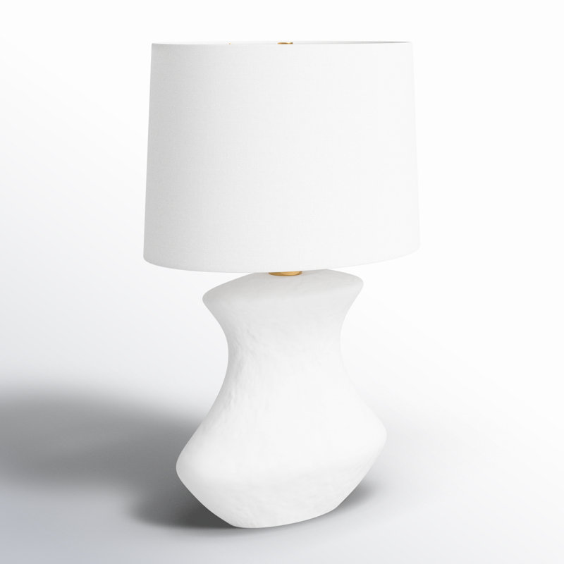 Matte White Ceramic Table Lamp with Linen Shade
