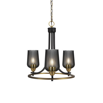 Lustre 3 lumières avec verre texturé fumé Paramount