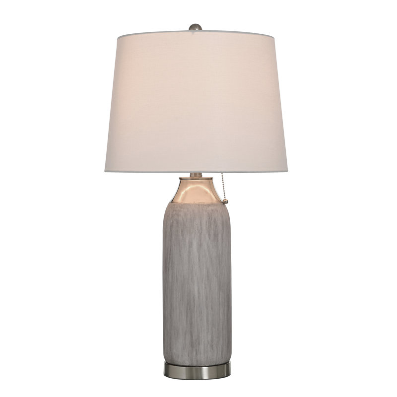 Donald Table Lamp - Grey - White Shade, Silver & Grey