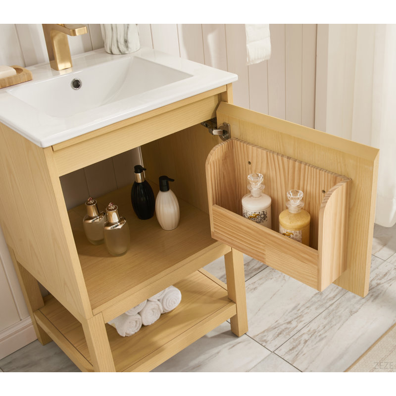 Meuble-lavabo en bois massif de 20 po avec tablette réglable, Brun