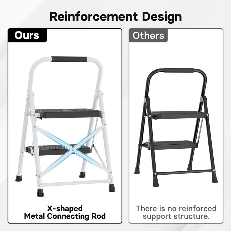 Artique 2 - Step Folding heavy duty Step Ladder, Black/White/Pink