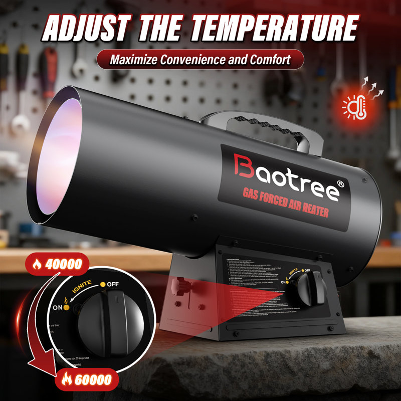 60000 Btu Forced Air Propane Heater, Adjustable Liquid Propane Torpedo Heater For Garage, Jobsite, And Construction Sites, Csa Listed