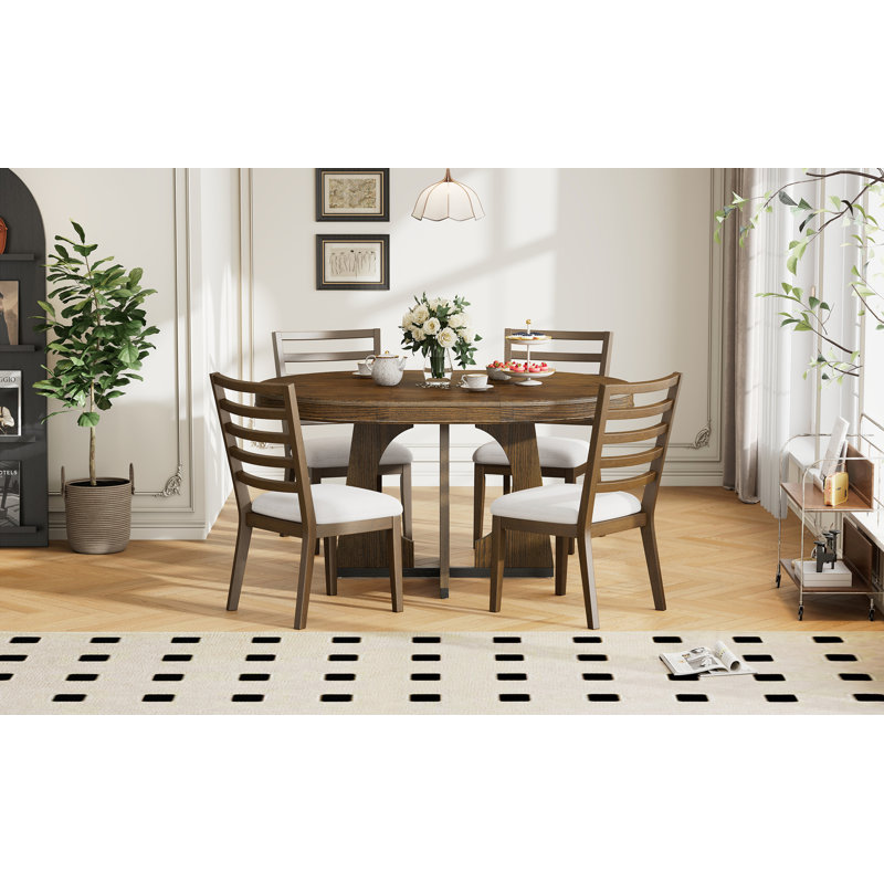 Ensemble de table ronde pour 4 personnes avec chaises, Noyer