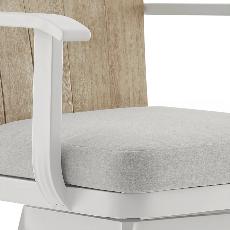 Tabouret de comptoir pivotant d'extérieur en aluminium avec bois de teck et coussin gris argenté