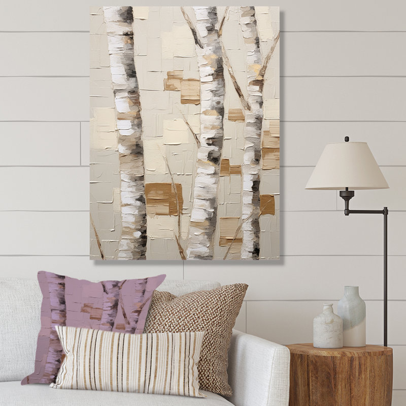 «Beige minimalisme arbre bouleau I» sur toile, Toile tendue, H 32 po x l 16 po