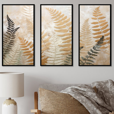 Golden Ferns Silent Symphony III - ensemble d'art sur toile, fougères