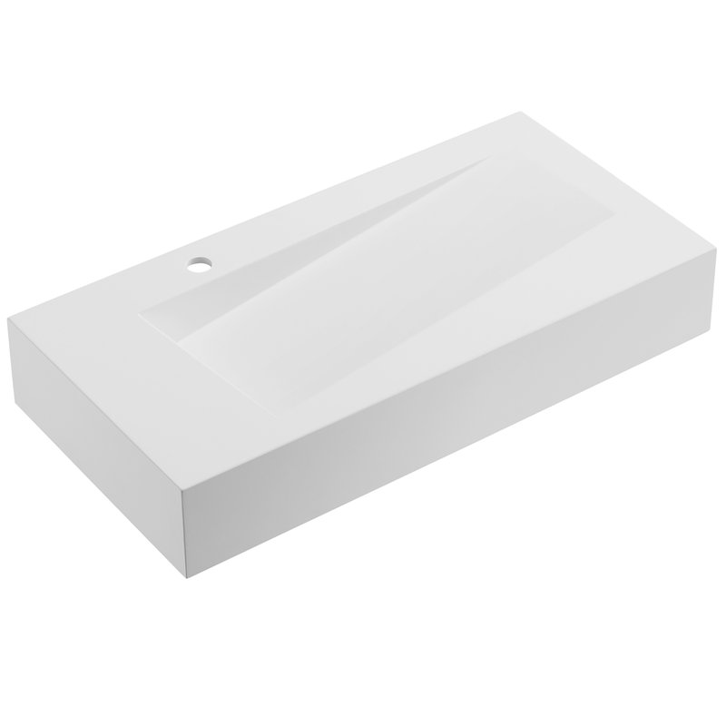 36 in. Wall-Mount or Countertop Bathroom with Diamond Bowl Solid Surface, White