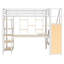 Lit mezzanine double en métal avec escalier de rangement et petite armoire