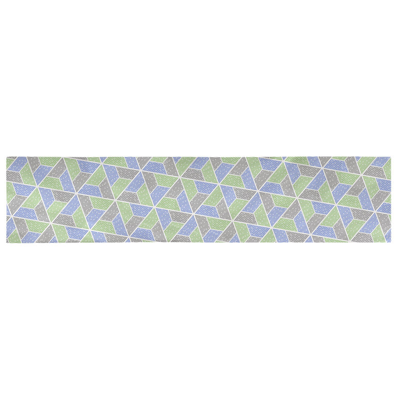 Chemin de table Avicia, 90 po x 16 po, Polyester, Vert, bleu et gris
