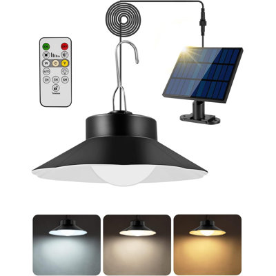 Luminaire suspendu solaire à énergie solaire pour l'extérieur à DEL 4 lumières (minuterie | mise en marche automatique | 5 à intensité variable | lumière du jour) Étanche Ip65 pour accrocher le porche