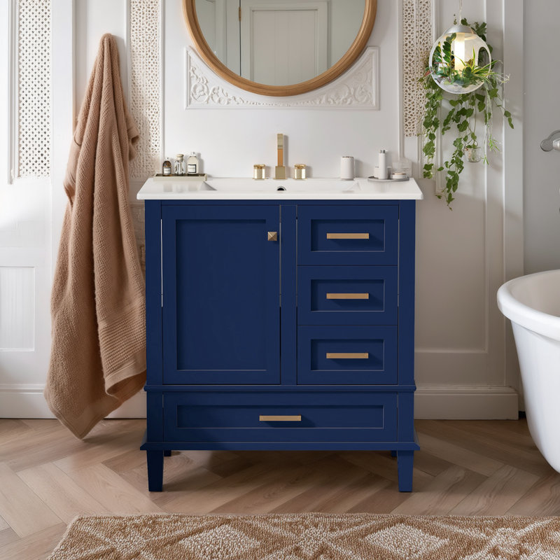30'' Single Bathroom Vanity with Ceramic Top, Blue