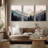 Sun Mountain Landscape "Abstract Neutral Forest Artwork, Simple Modern Minimalist Wall Pictures, Large Framed Canvas Giclee Print 3 Pieces Wall Art"-75848175-75848176-119460499