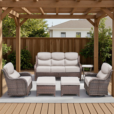 5 Person Outdoor Rattan Garden Conversation Set With Ottomans