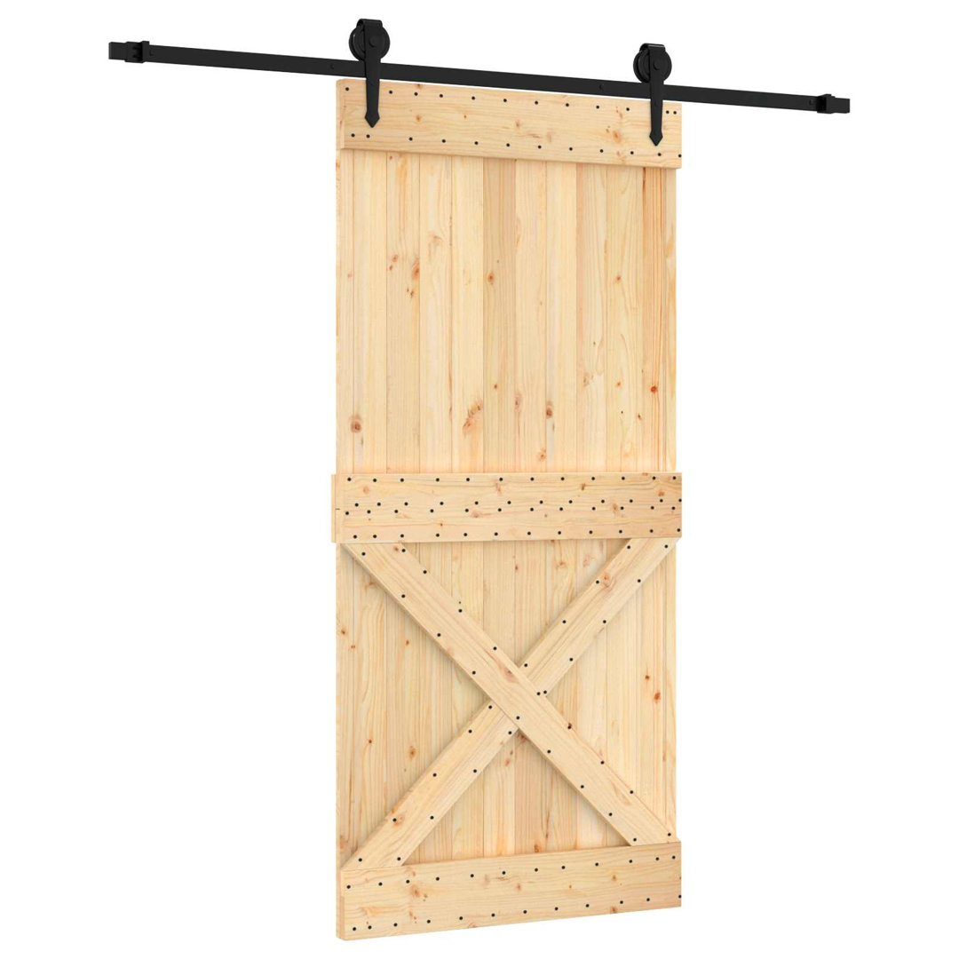 VIDAXL Sliding Door 95 x 210 cm in Natural Solid Pine Wood with Black Steel Hardware for Interior Spaces - Image 2