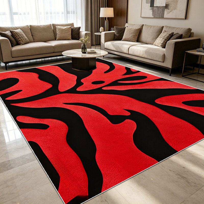 1PC Red and Black Abstract Swirl Flame Pattern area rugs for Living Room, Soft and Comfortable, Suitable for all seasons, easy-to-maintain, machine washable Indoor floor mat, Under Table Farmhouse suitable for dining room, bedroom, entryway, home