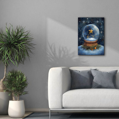 Toile épique Graffiti «Christmas Globe with Star and Snow Blue» par Momart, 12 po x 16 po