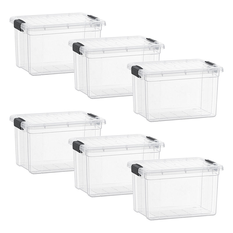 Latitude Run® Clear Storage Bins with Lids, 6 Pack- Plastic Storage Boxes for Home, 26 qt