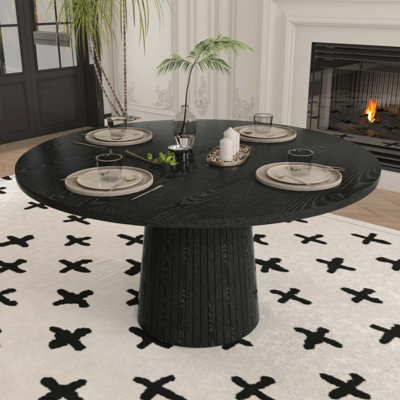 Table de salle à manger ronde en MDF de 119 cm (47 pouces) pour 4 personnes, table de cuisine moderne de style campagnard avec piètement en bois, table ronde pour la cuisine et le salon