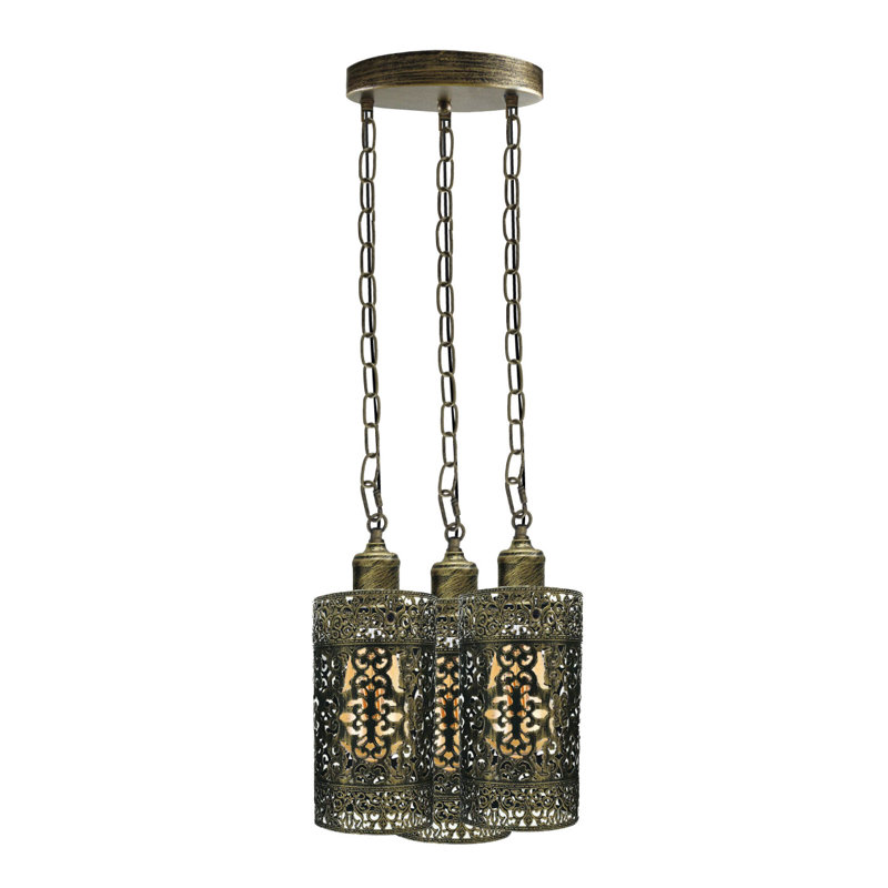 Mohn 3 - Light Cluster Cylinder Pendant, Brushed Brass