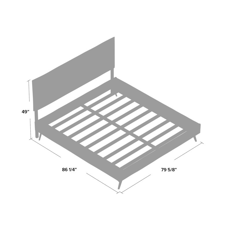 Lit plateforme en tissu Camille avec pieds ronds évasés, Gris, Grand