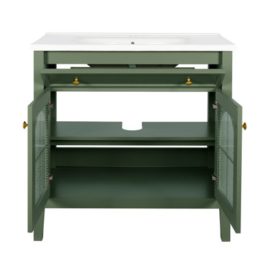 Armoire de salle de bain 35,6 pouces de style médiéval avec éclairage à capteur de mouvement et rangement réglable
