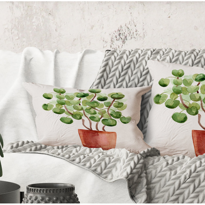 Rectangle, plante d'argent chinoise en pot - Coussin décoratif imprimé traditionnel
