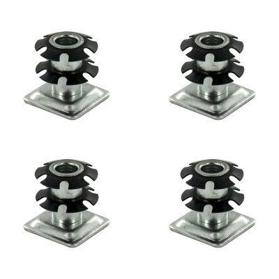 Outwater Industries Double Star Threaded Caster Insert | Heat Treated Steel | Fits 1 Inch Square 16-18 Gauge Tube | THREAD: 3/8-16 | 4 PACK