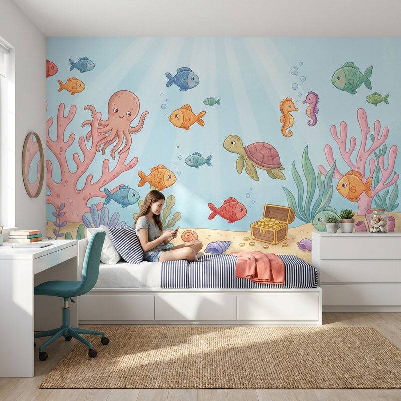 Décoration murale sous-marine Sea Creatures, 200 po x 120 po, Peler et coller