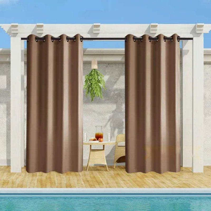Rideaux occultant à fermeture à glissière brun (l 2 po x l 108 po) (2 panneaux) avec pinces pour silencieux, rideaux imperméables en polyester de protection contre les rayons UV pour pergola de patio