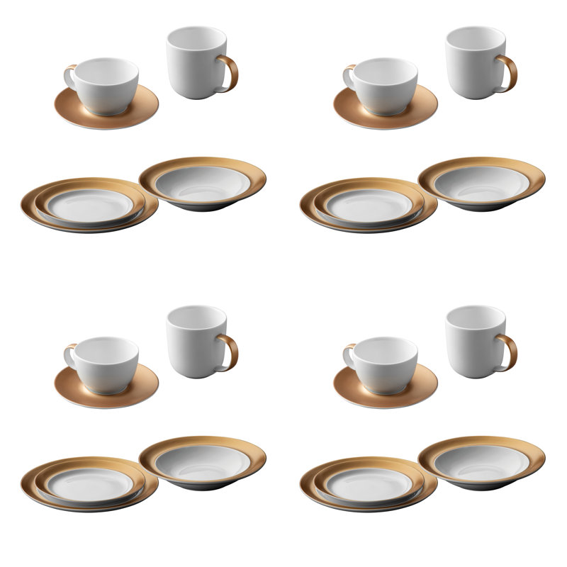 BergHOFF GEM Porcelain 24Pc Dinnerware Place Setting, White & Gold