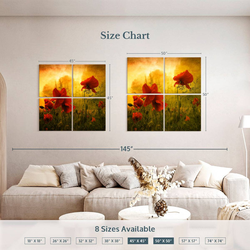 Red Poppies At Sunset, 50" H x 50" W
