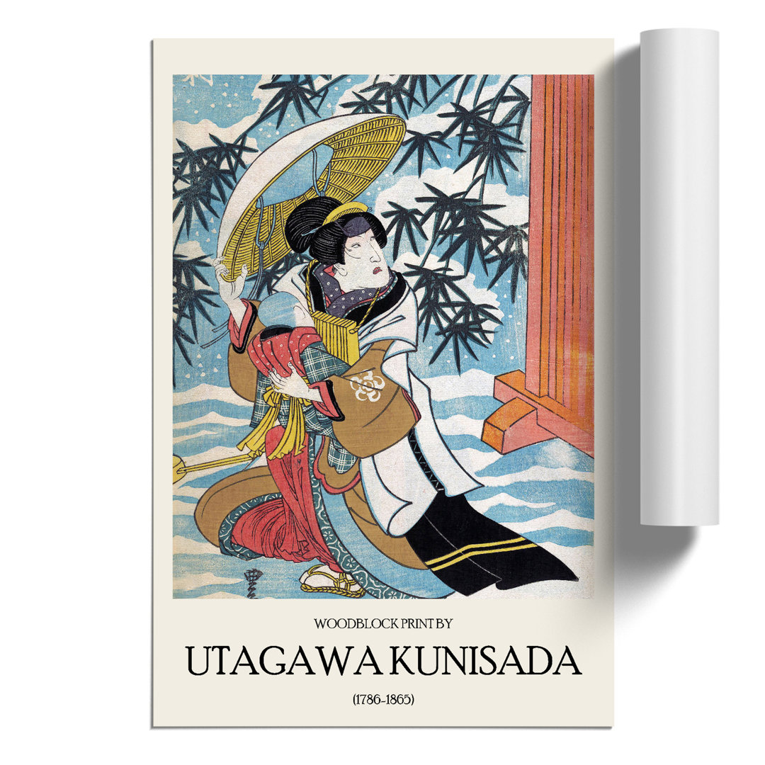 Caught in the Snow Print by Utagawa Kunisada - Frameless Print
