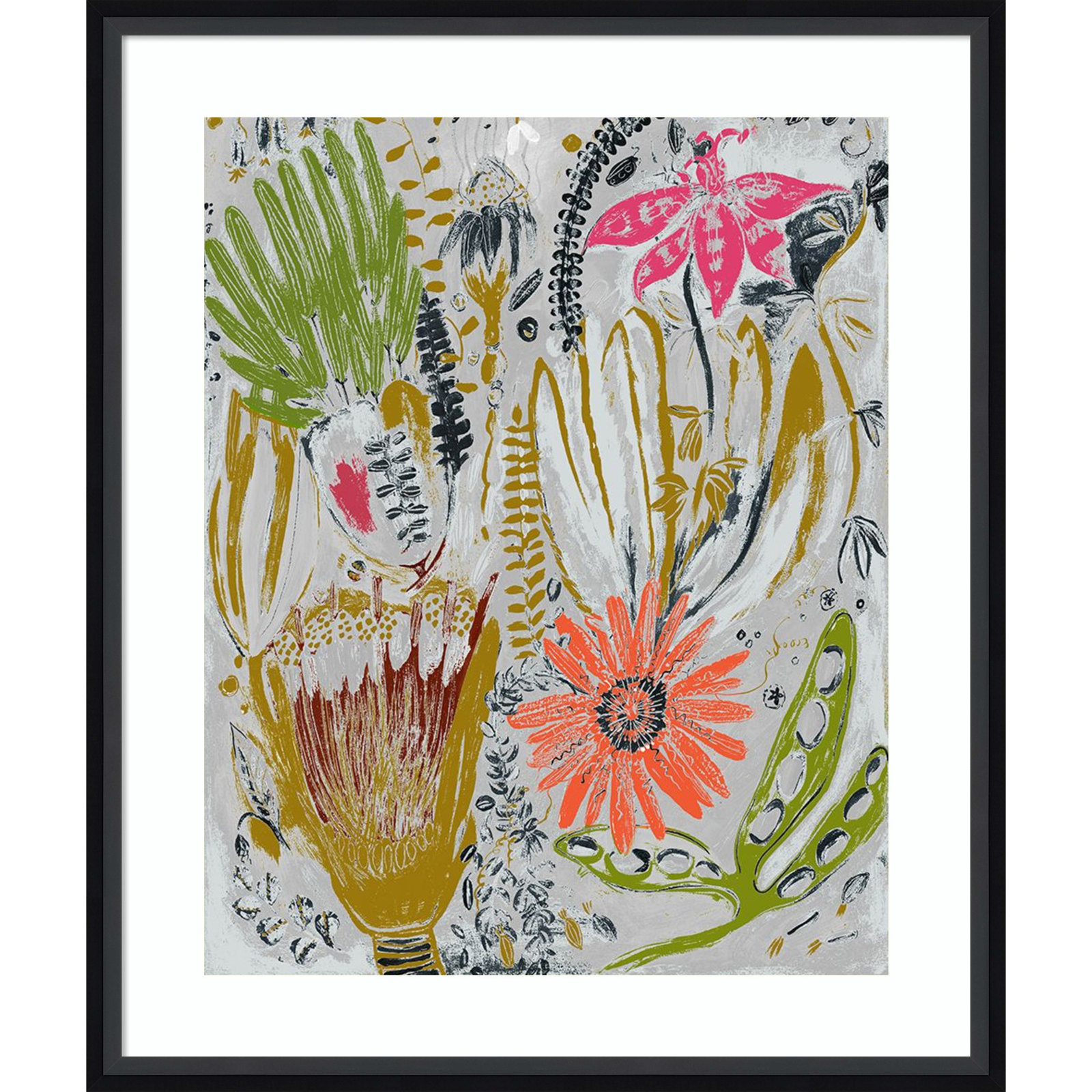 Tropical Blooms by Maya Woods, Black, 21" W x 25" H