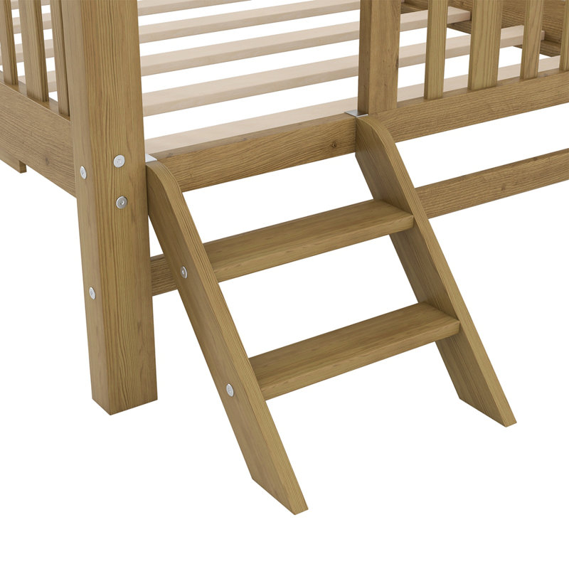 Lit plateforme en bois avec garde-corps et lit gigogne, Walnut