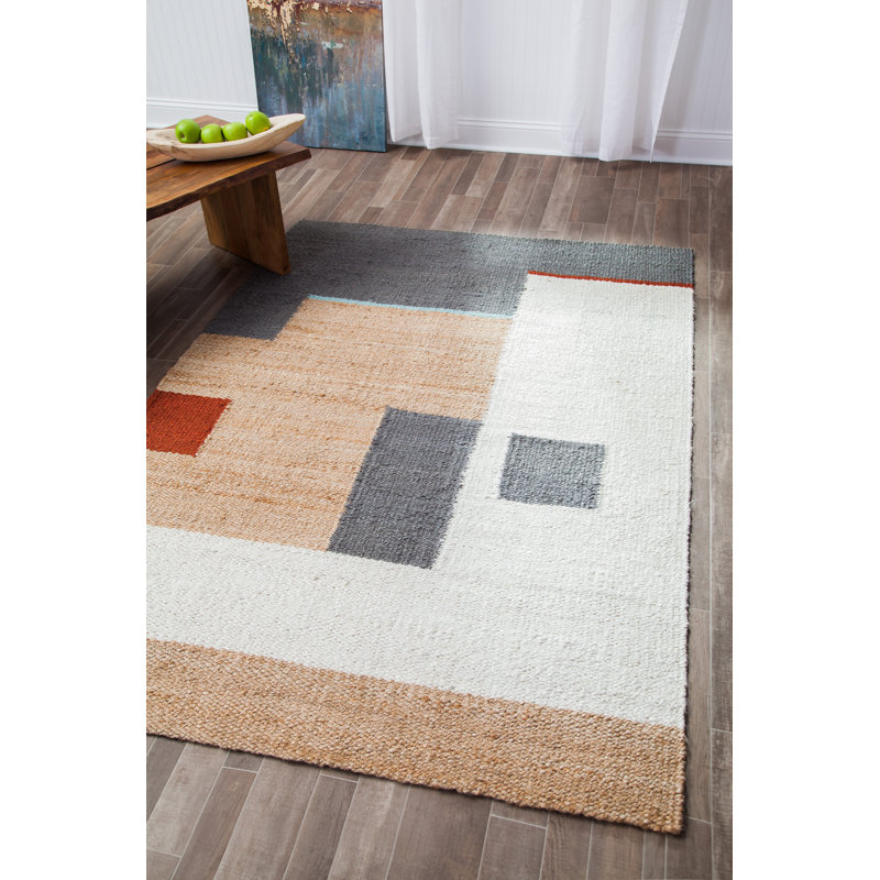 Marjorie Geometric Handwoven Jute/Sisal Tan/Ivory/Gray Area Rug, Rectangle 5' x 8'