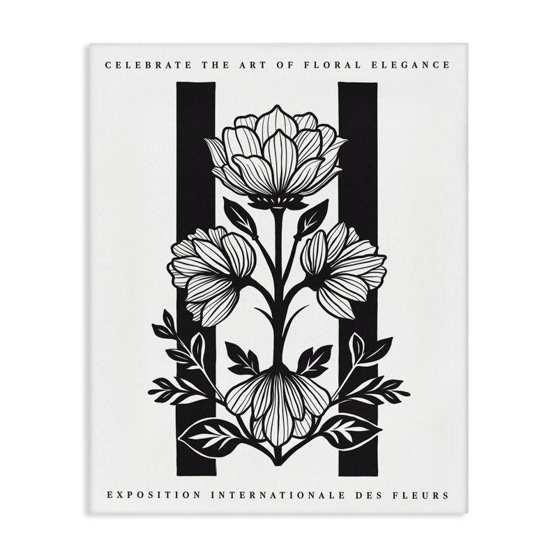 Art mural sur toile miroir en fleurs noires, design par lettré et doublé, H 30 po x l 24 po