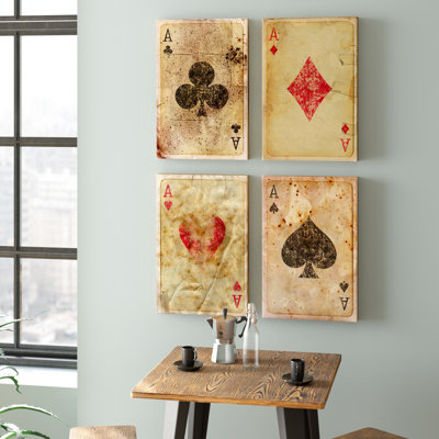 'Vintage Playing Cards' 4 Piece Graphic Art Print on Canvas
