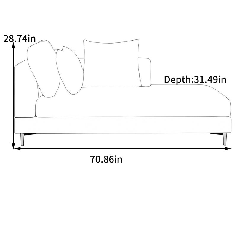 Chaise longue rembourrée Sune, Accoudoir à gauche (vu de face)