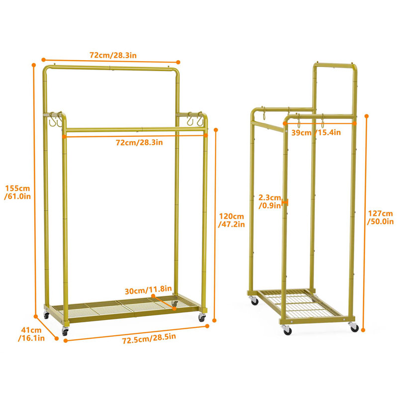 Bonville 72cm Rolling Clothing Rack, Gold