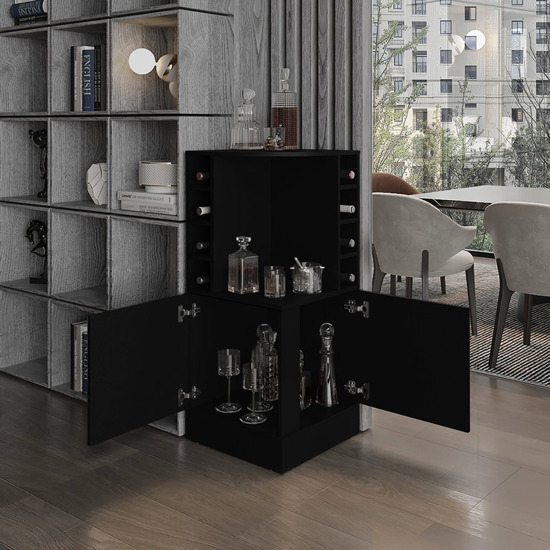 Armoire de bar de 42 po de hauteur 42 po - noir, 8 bouteilles, armoire de rangement à double porte avec porte-bouteilles 43 po