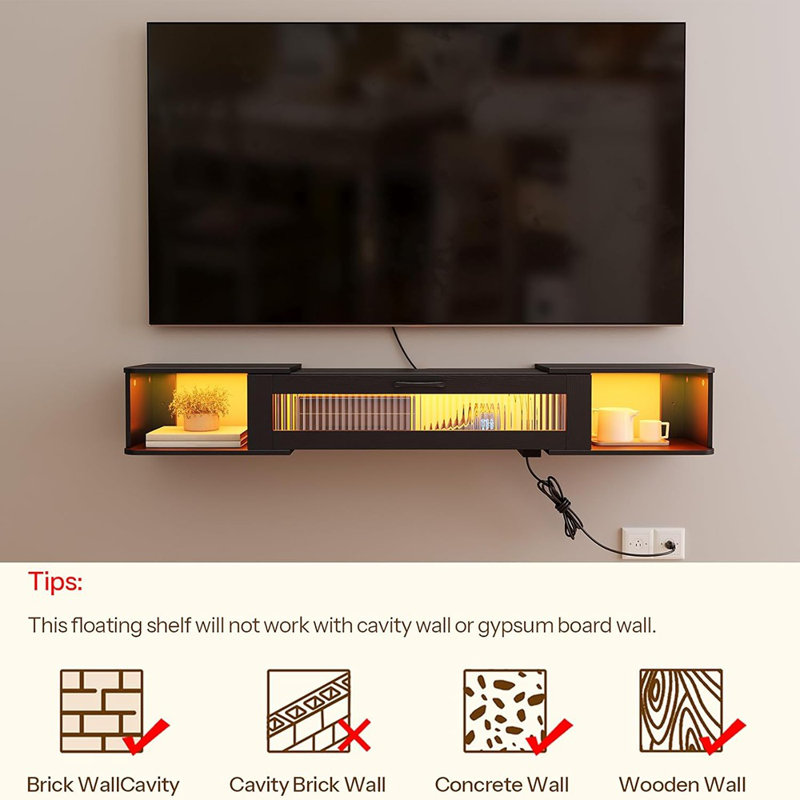Meuble télé flottant avec prise de lumière DEL pour téléviseur ...